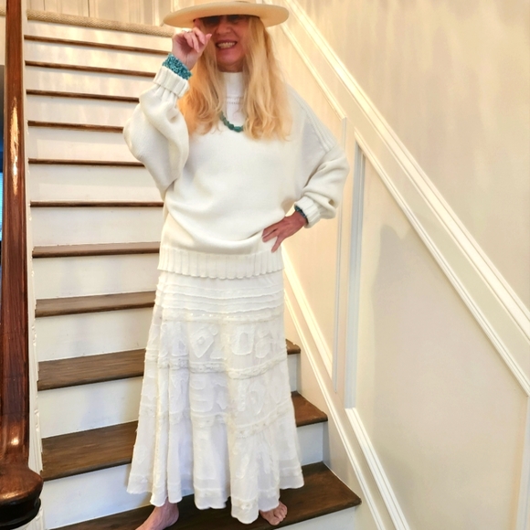 Chico's Dresses & Skirts - Chico's White Beaded & Applique Maxi Skirt, Size 1 (Medium), $45